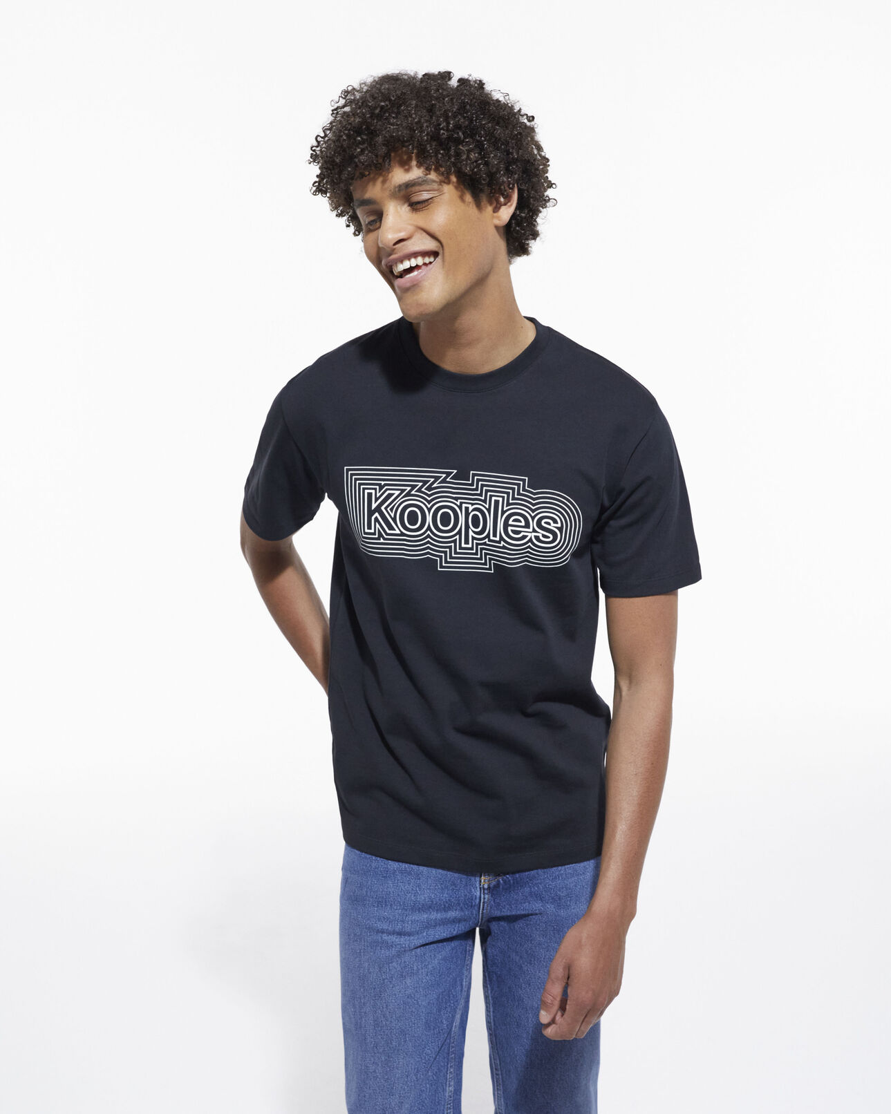 The Kooples MEN BLACK black t-shirt with screen print