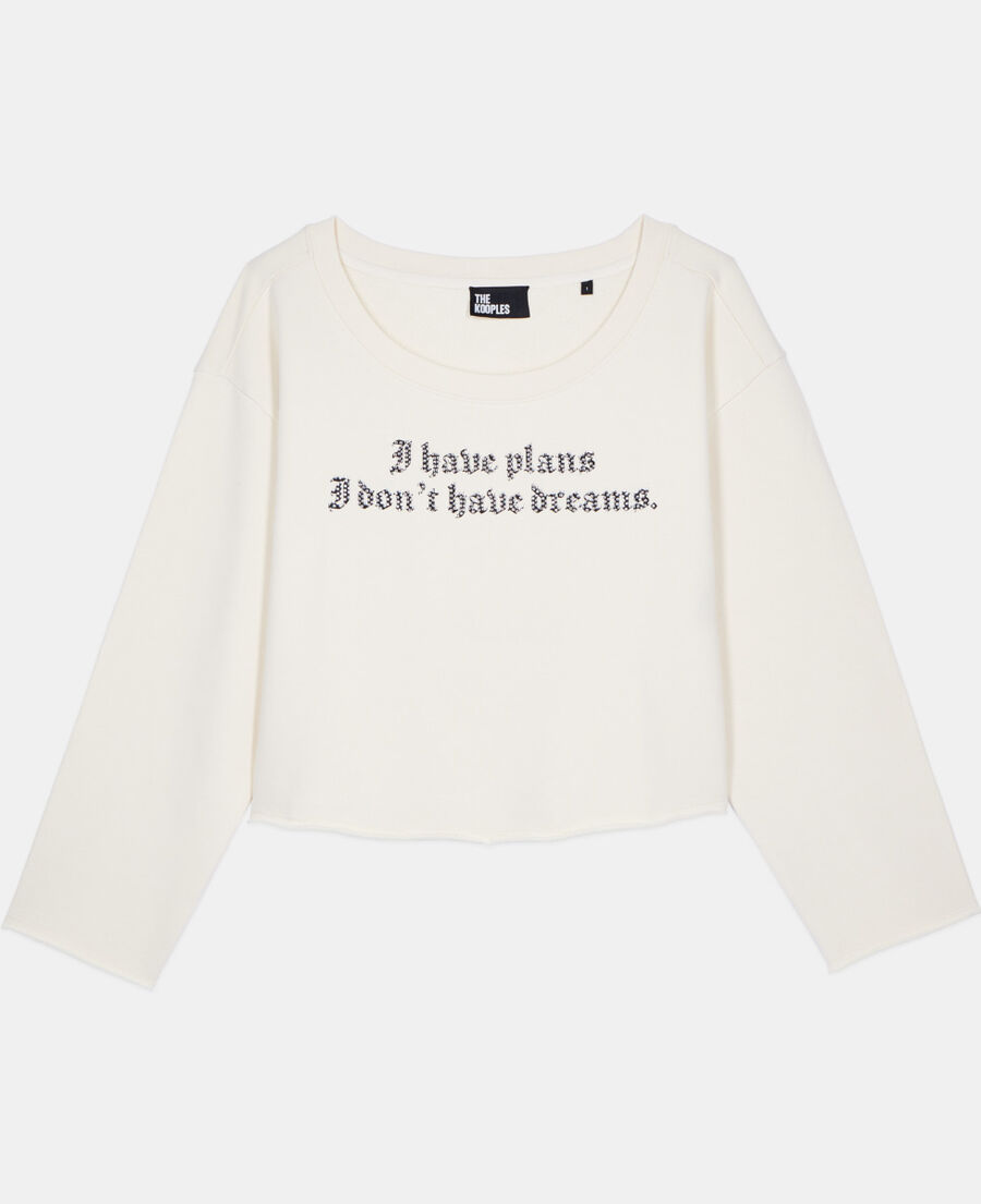 The Kooples DAMEN ECRU ecrufarbenes sweatshirt &bdquo;i have plans&ldquo;