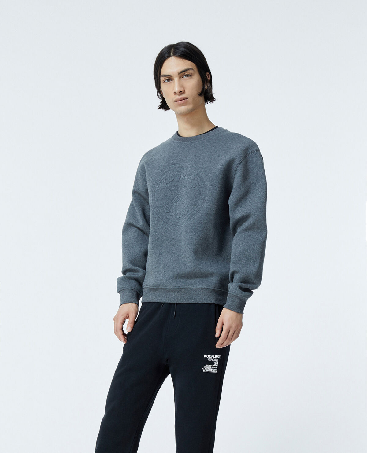 Grey sweatshirt w/crew neck - embossed logo