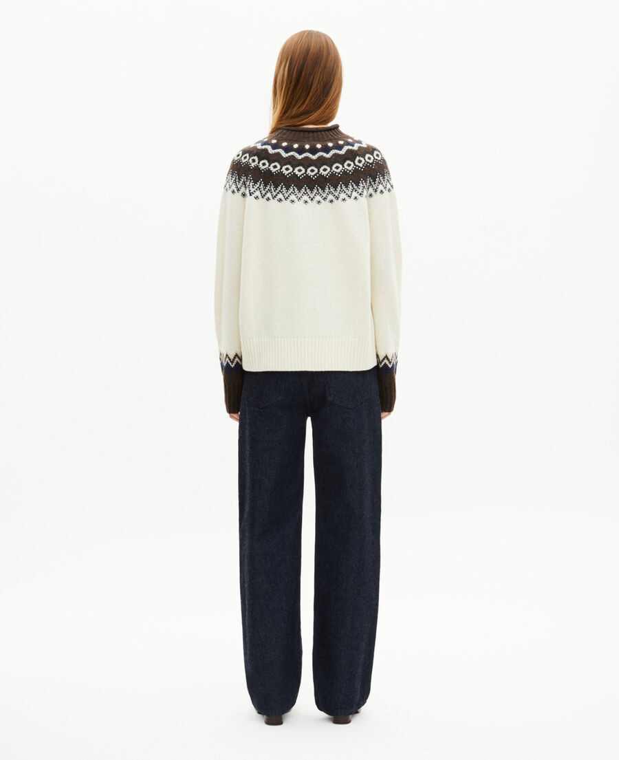 The Kooples FEMME ECRU / CAMEL pull à motif en laine mélangée écru