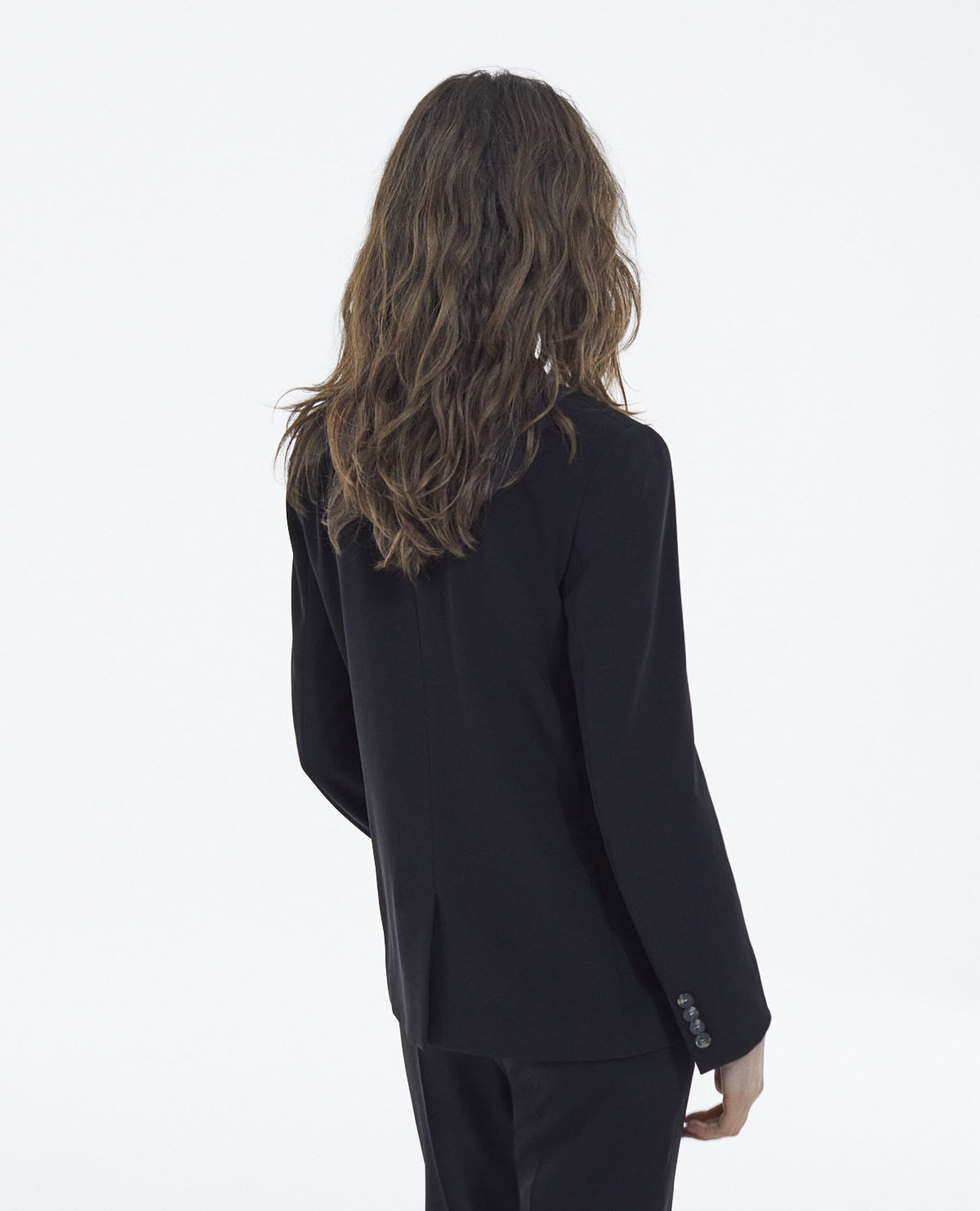 Flowing black jacket with two-button closure, BLACK, hi-res image number null