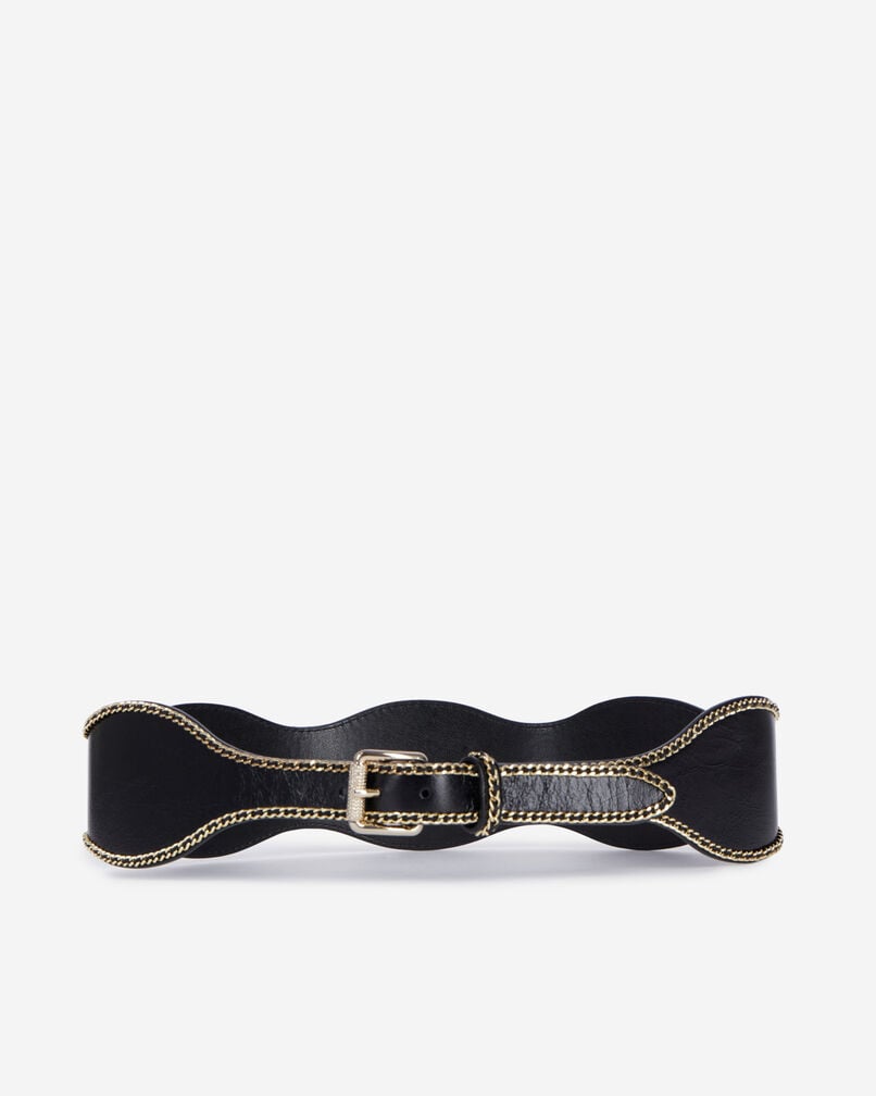 The Kooples WOMEN BLACK wide black leather belt with chains