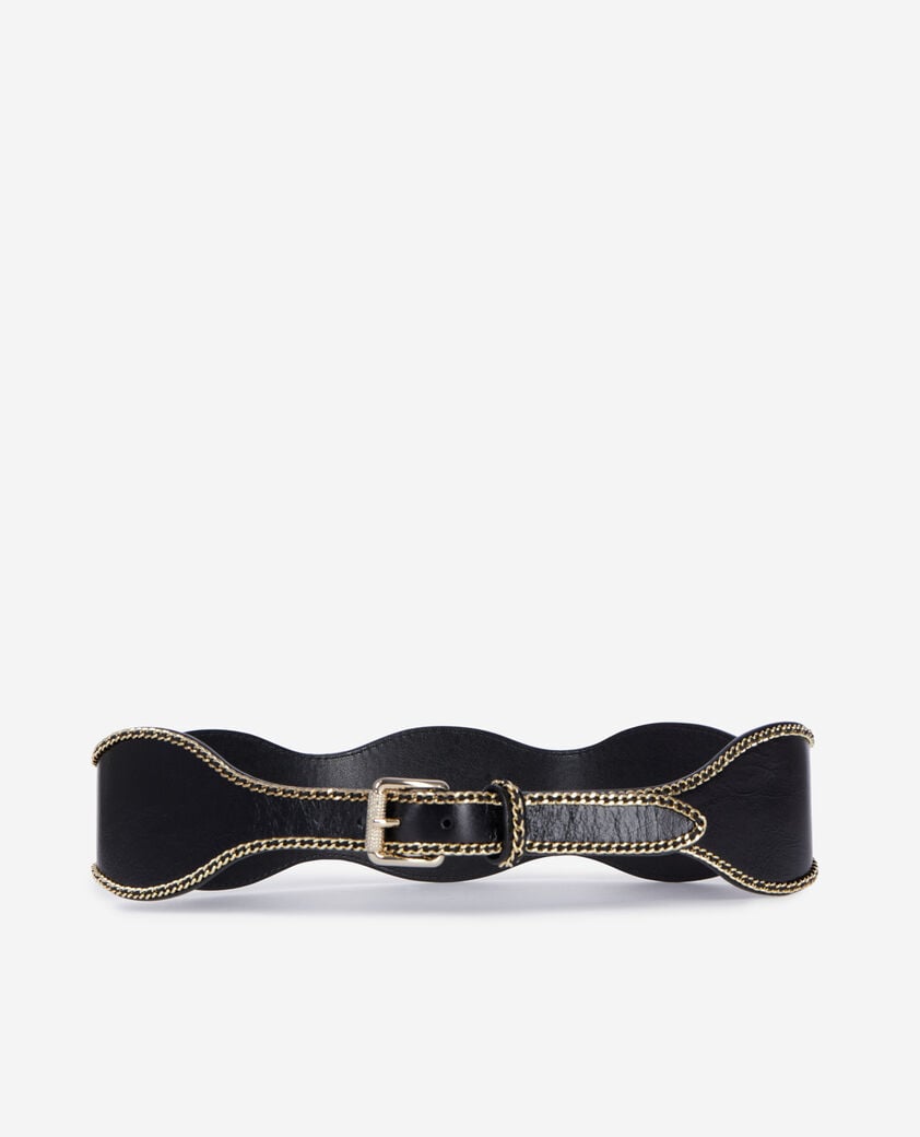 The Kooples WOMEN BLACK wide black leather belt with chains