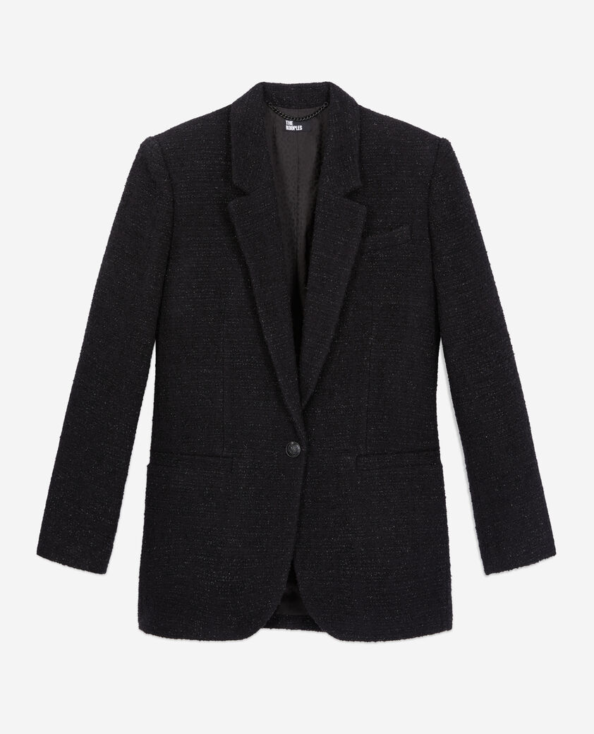 The Kooples WOMEN BLACK black tweed blazer with silver details