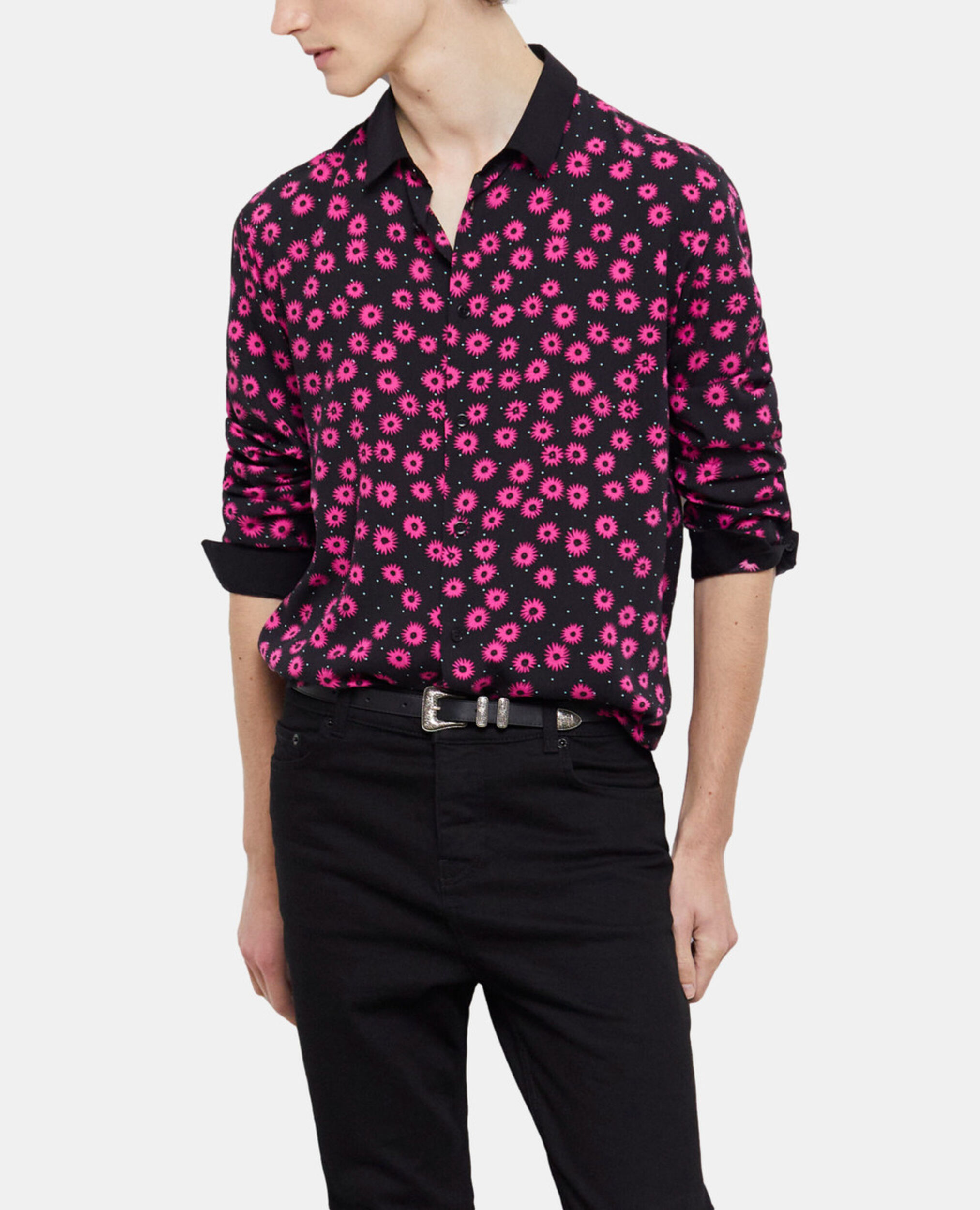 Chemise col classique imprimée, BLACK / PINK, hi-res image number null