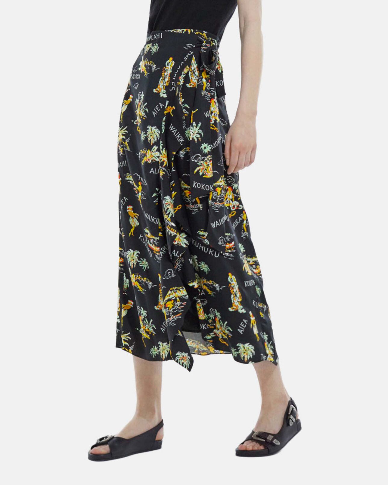 The Kooples DAMEN BLACK langer wickelrock mit hawaii-print