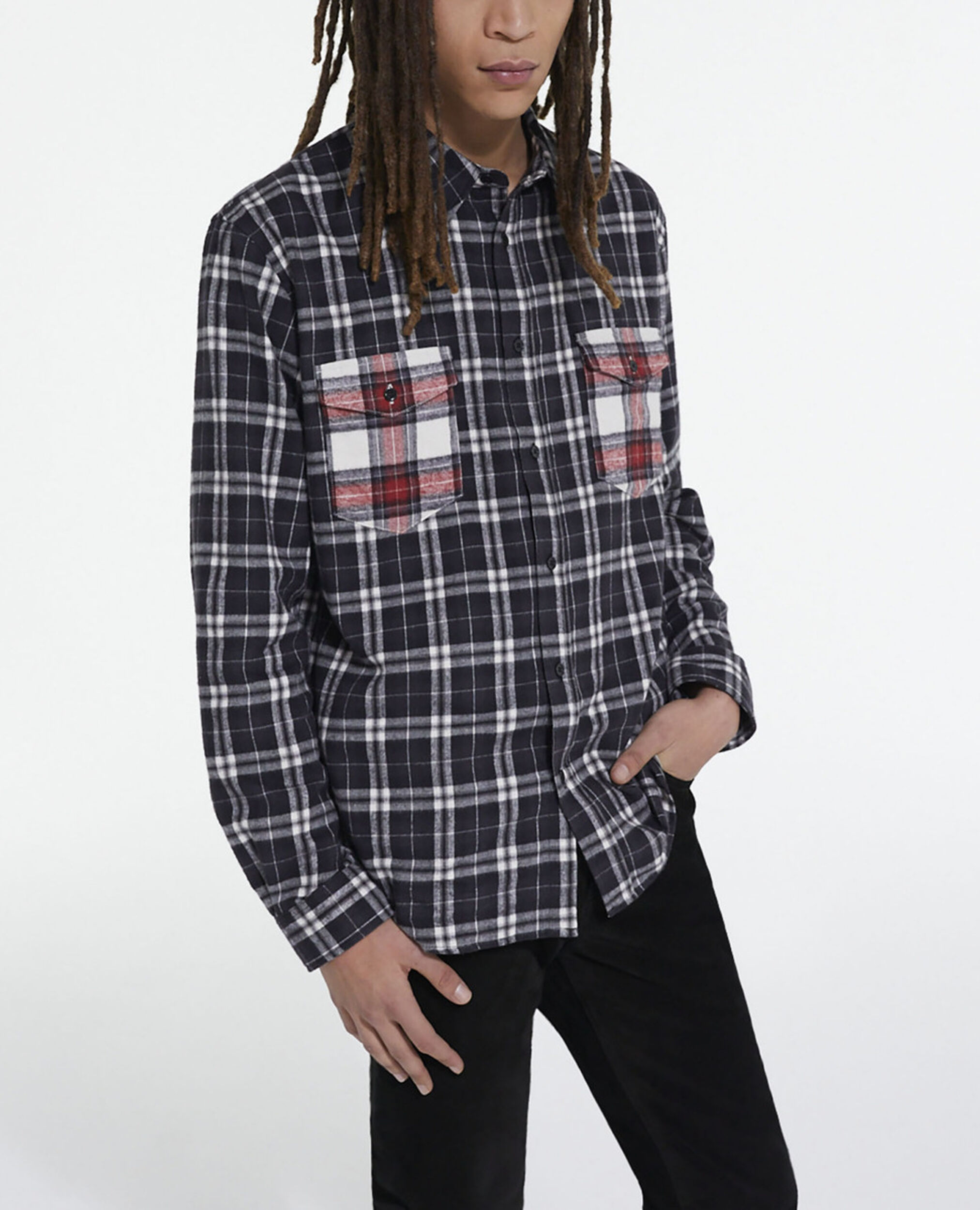 Check classic collar shirt, BLACK, hi-res image number null