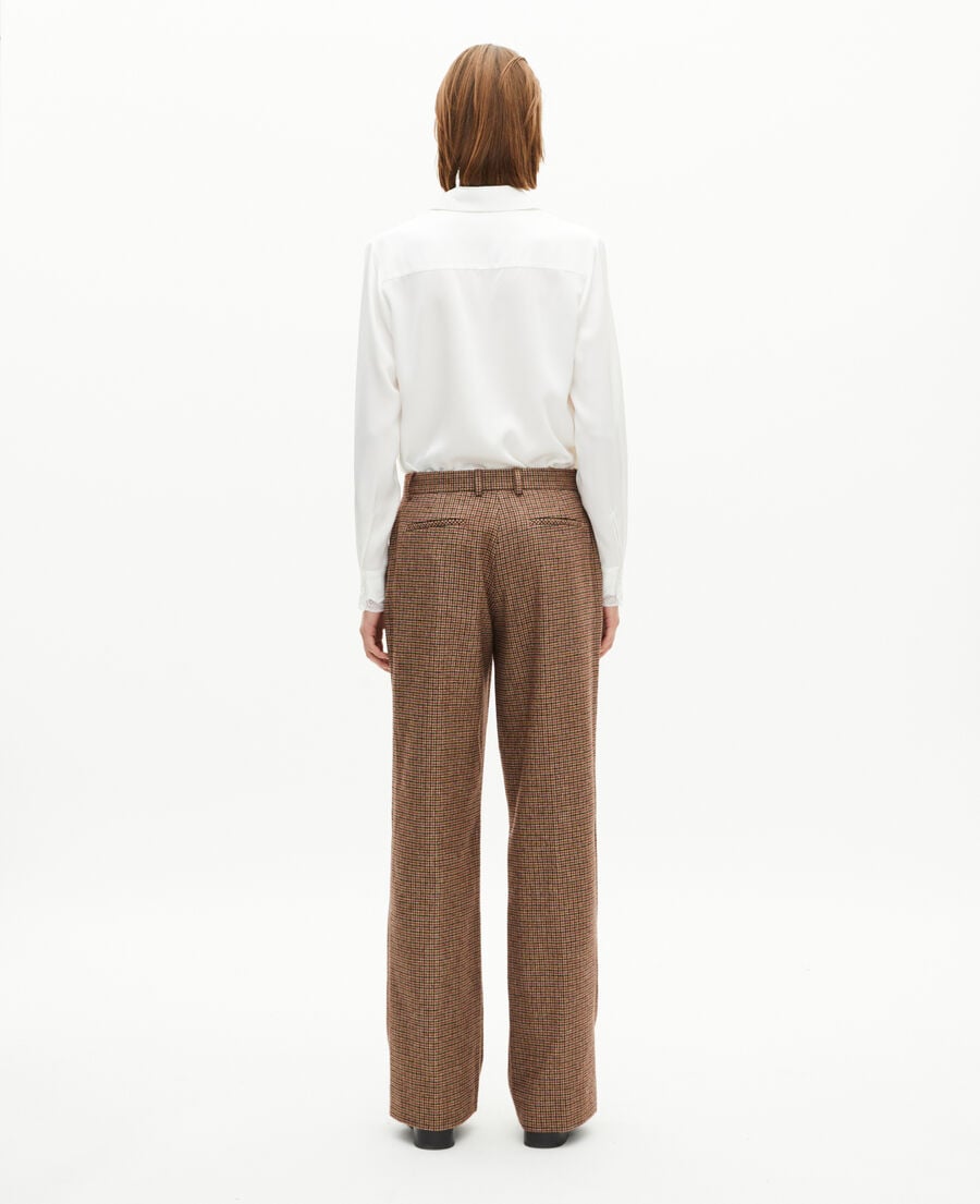 The Kooples FEMME CAMEL MELANGE / BURGUNDY pantalon tailleur large en pied de poule camel