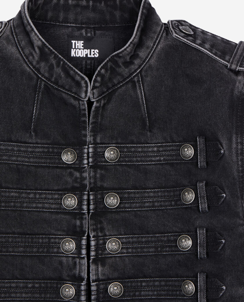 The Kooples WOMEN BLACK WASHED grey denim officer-style jacket