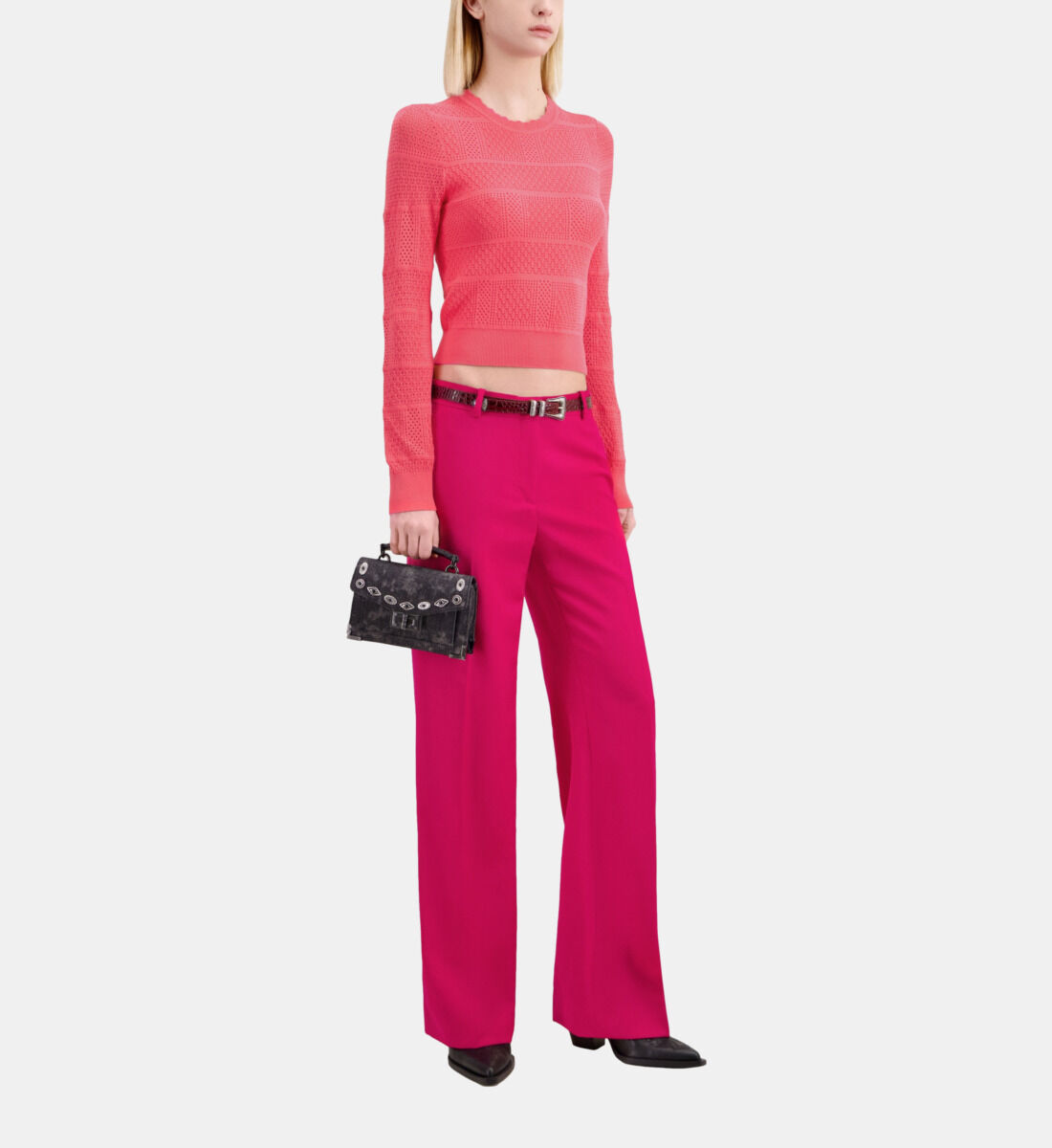 Fuchsia openwork knit sweater| The Kooples