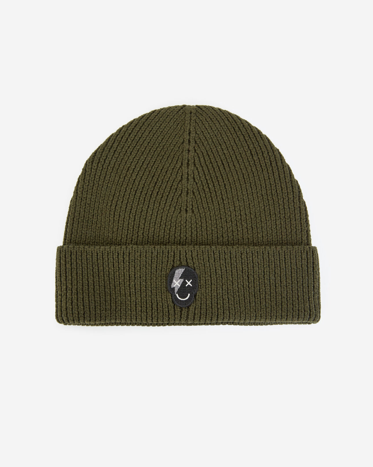 The Kooples MEN KAKI khaki beanie in wool with skull badge