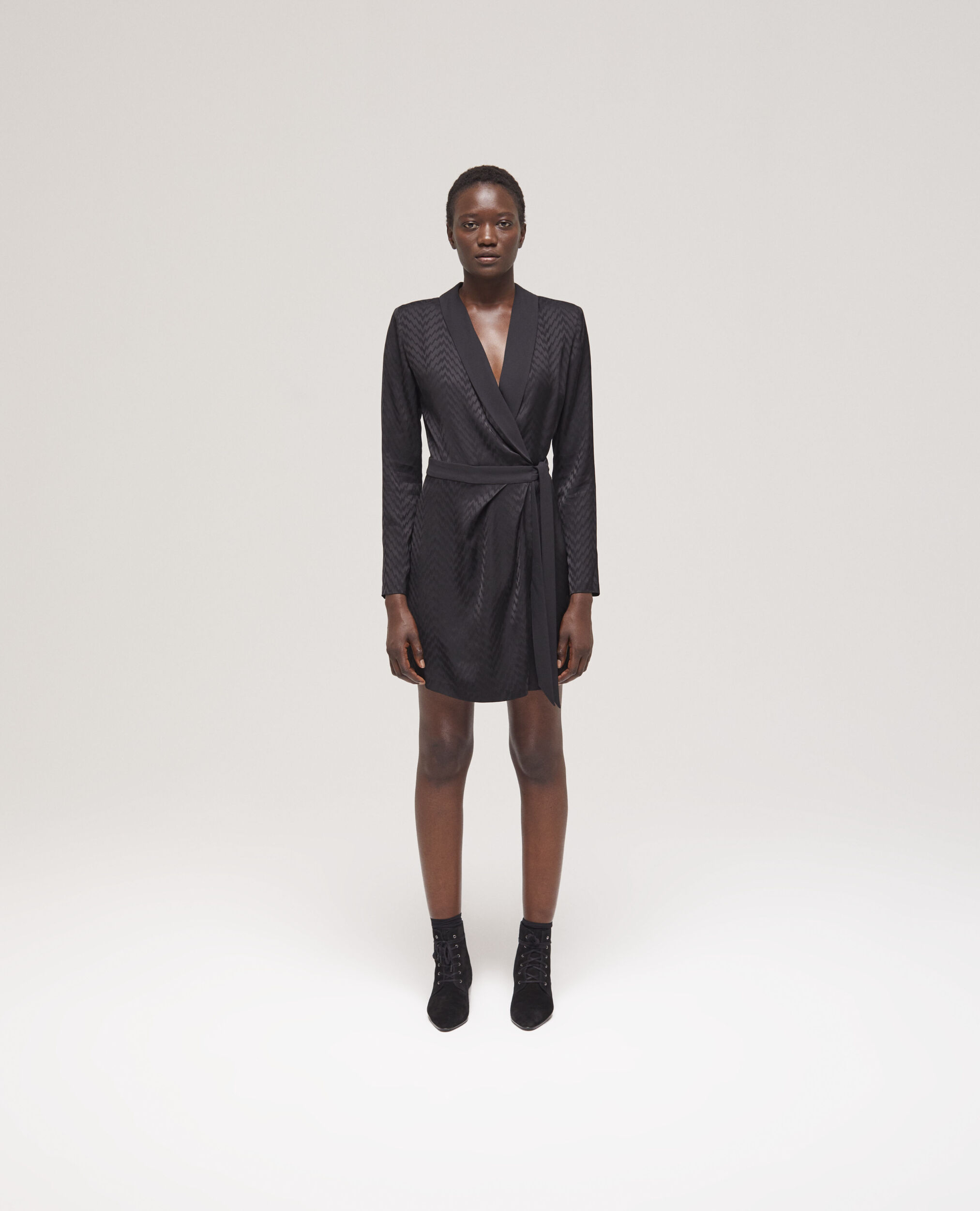 Short printed wrap dress, BLACK, hi-res image number null