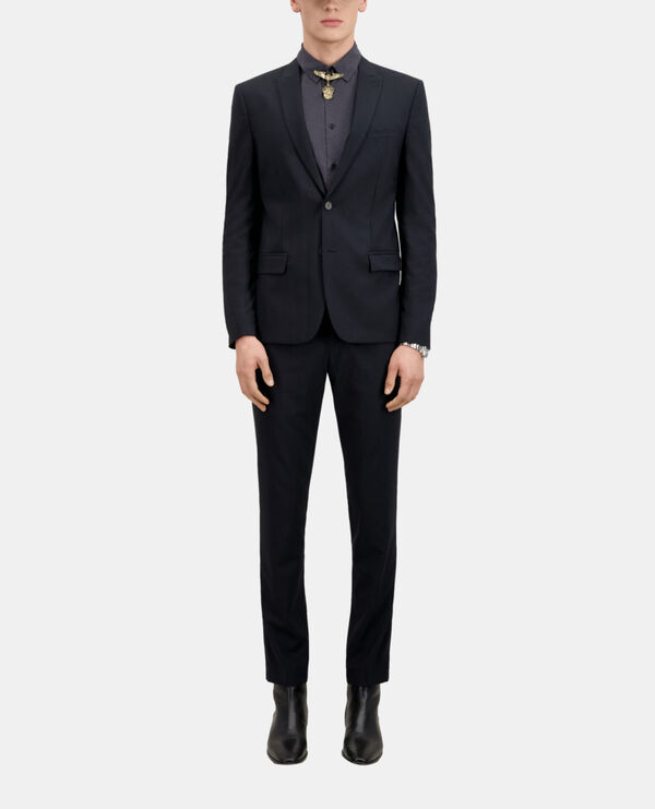 navy blue wool prince of wales suit blazer