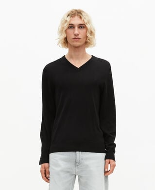 The Kooples HOMME BLACK pull col v en laine mérinos noir