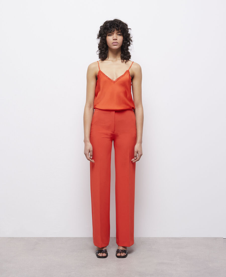pantalon tailleur orange en crêpe
