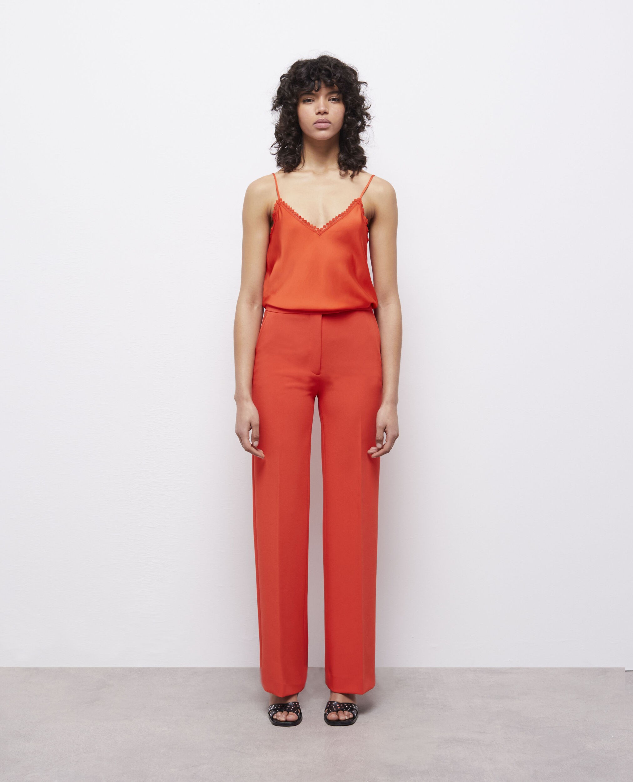 Pantalon tailleur orange en crêpe, ORANGE, hi-res image number null