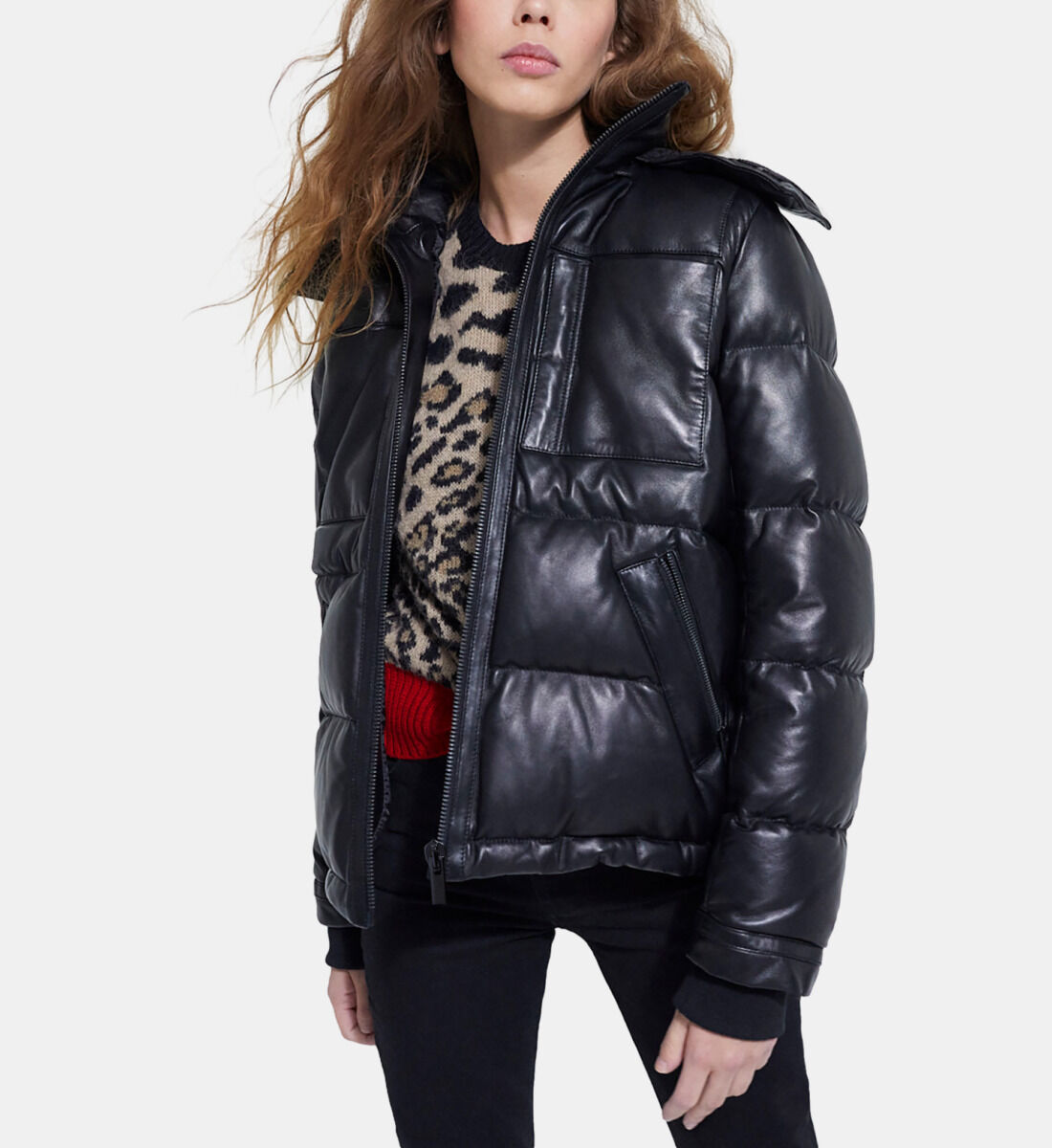 Down leather jacket online