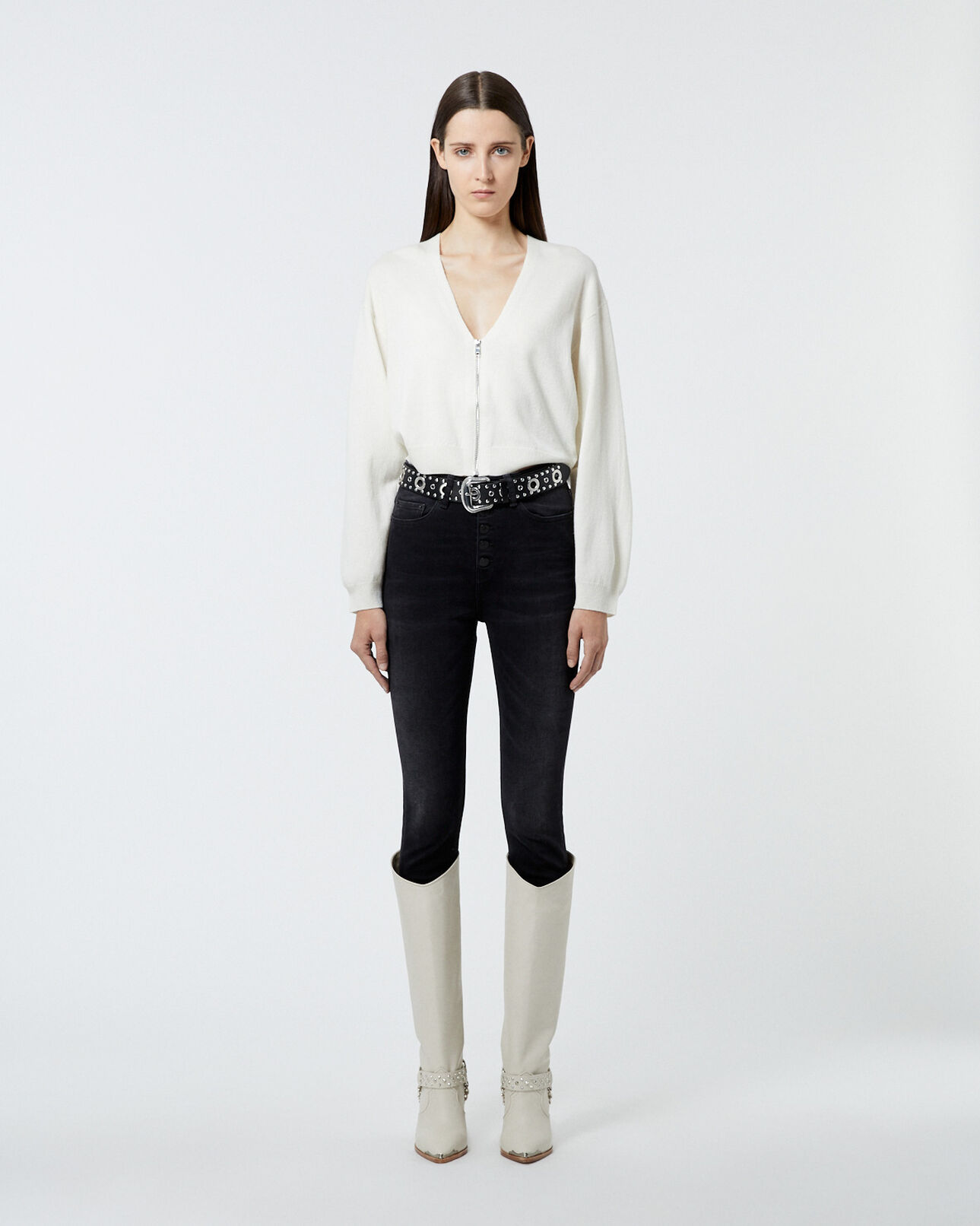 The Kooples DAMEN WHITE weiße strickjacke mit reißverschluss