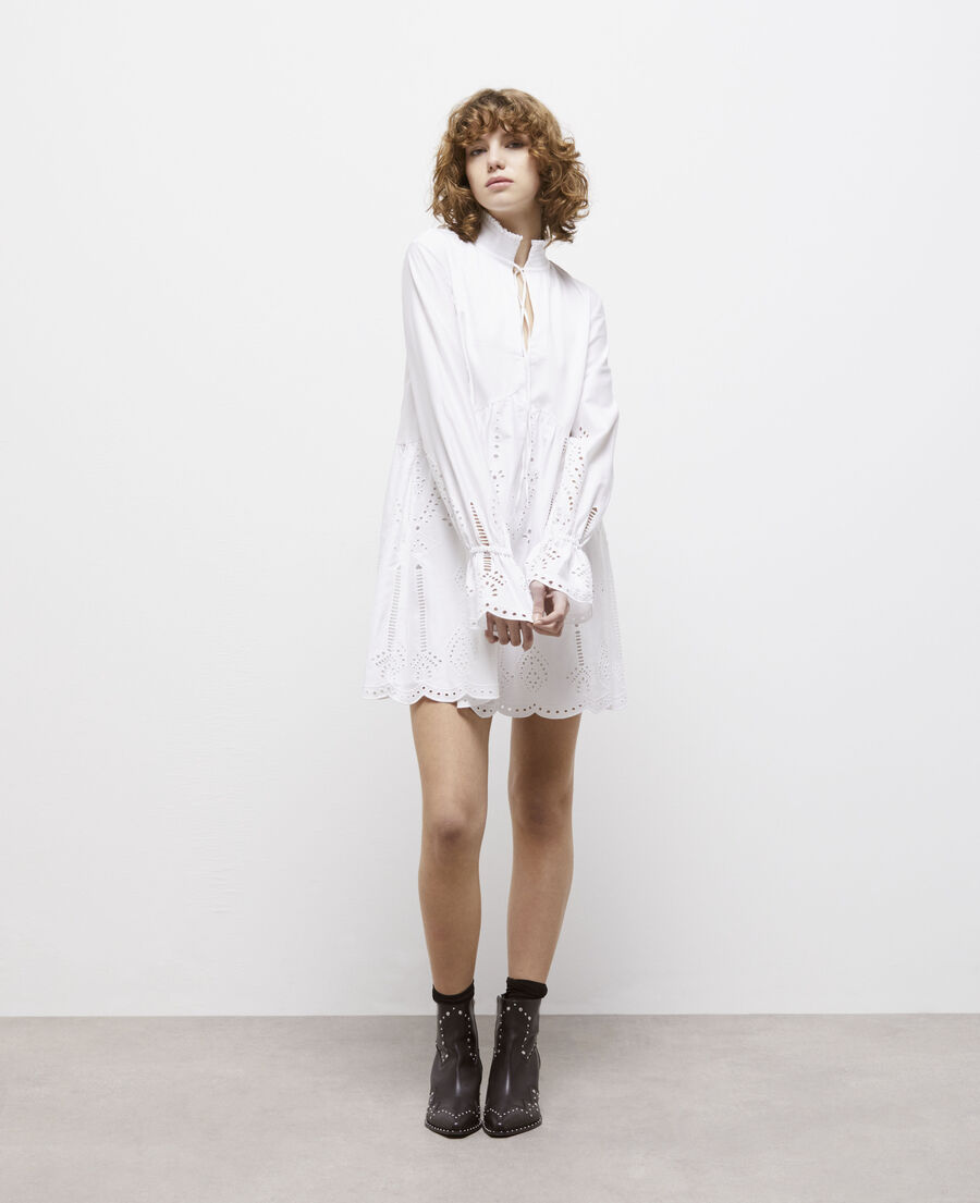 short white dress with broderie anglaise