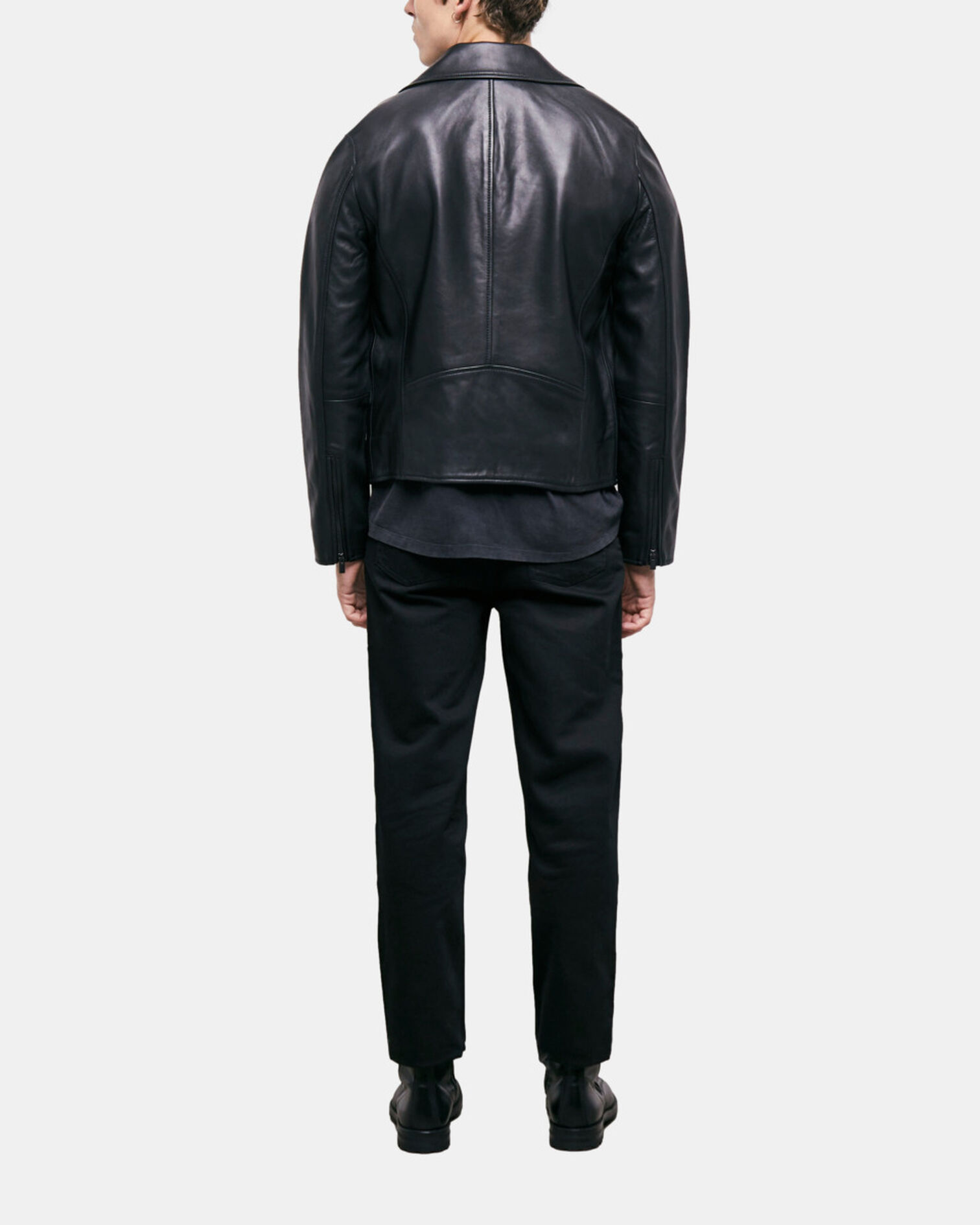 Blouson en cuir noir, BLACK, hi-res image number null