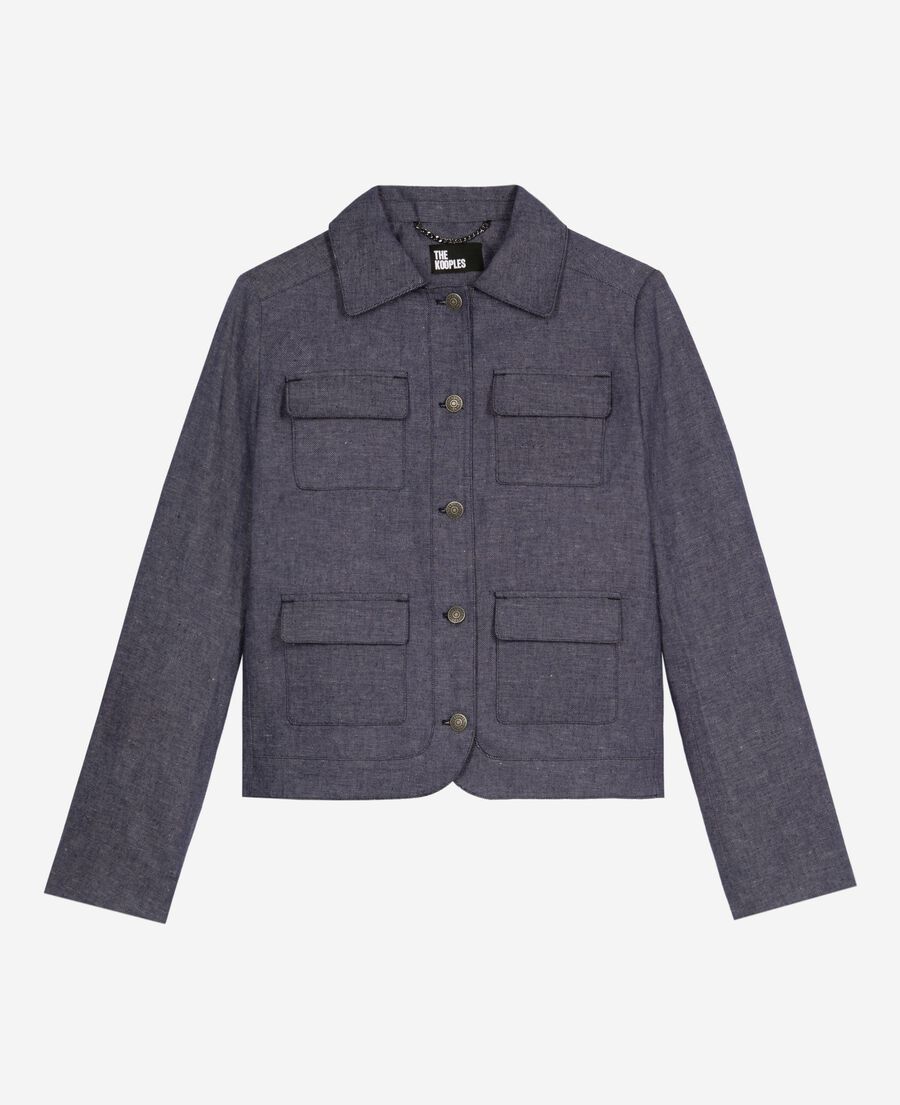 The Kooples DAMEN BLUE kurze jacke aus baumwolle und leinen, blau