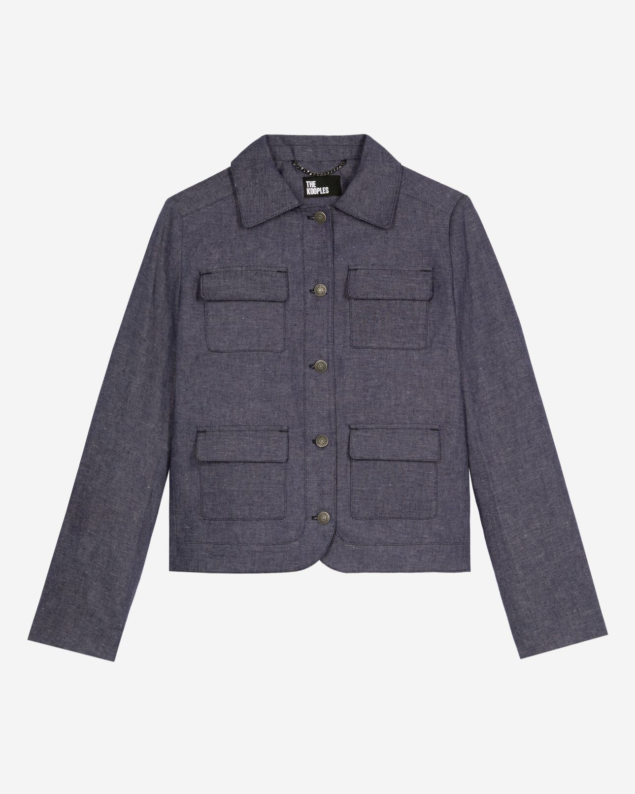 The Kooples WOMEN BLUE short jacket in blue cotton and linen