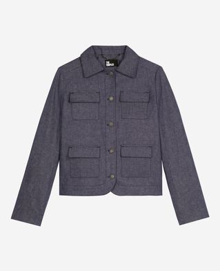 The Kooples DAMEN BLUE kurze jacke aus baumwolle und leinen, blau