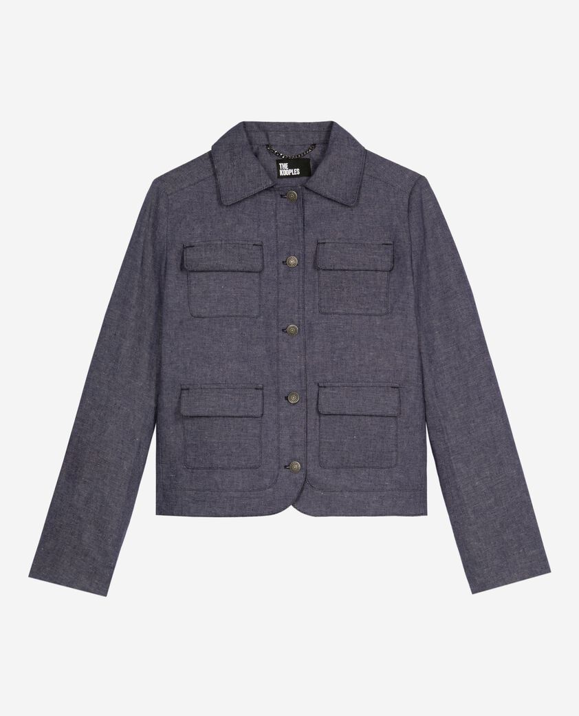 The Kooples FEMME BLUE veste courte en coton et lin bleue