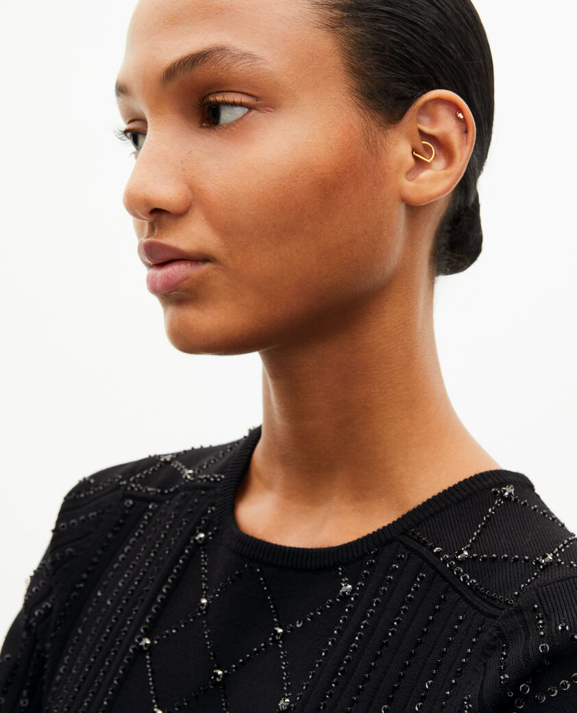 The Kooples WOMEN BLACK black rhinestone and pearl sweater