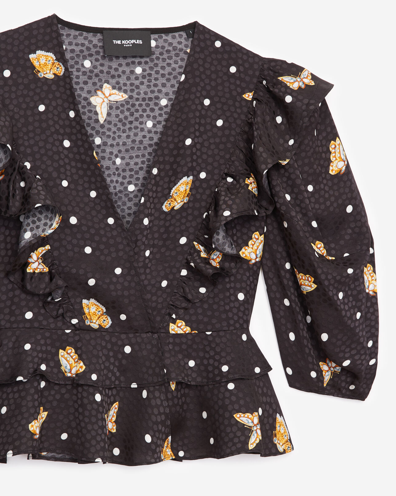 The Kooples FEMME BLACK top portefeuille noir à motifs papillons