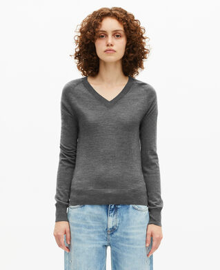 The Kooples DAMEN DARK GREY MELANGE pullover mit v-ausschnitt aus grauer merinowolle