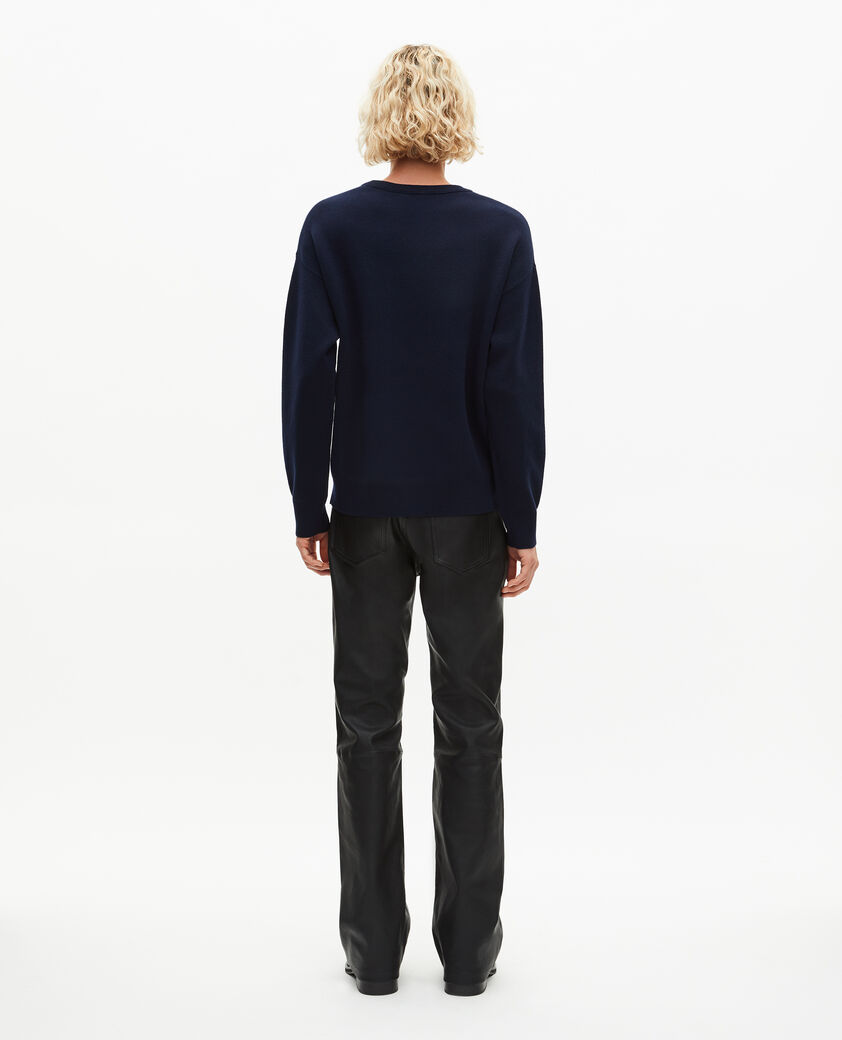 The Kooples MEN NAVY round-neck sweater in navy double-faced wool