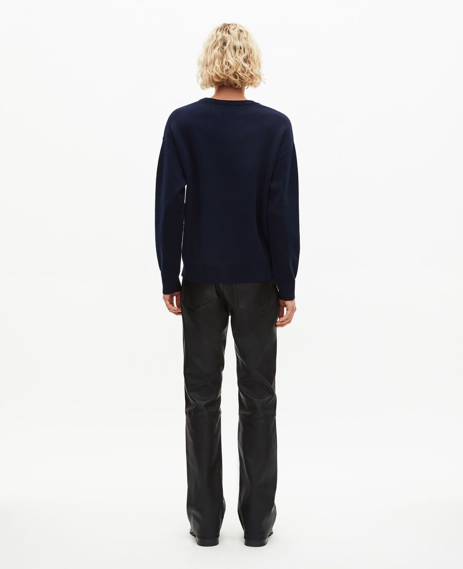The Kooples MEN NAVY round-neck sweater in navy double-faced wool