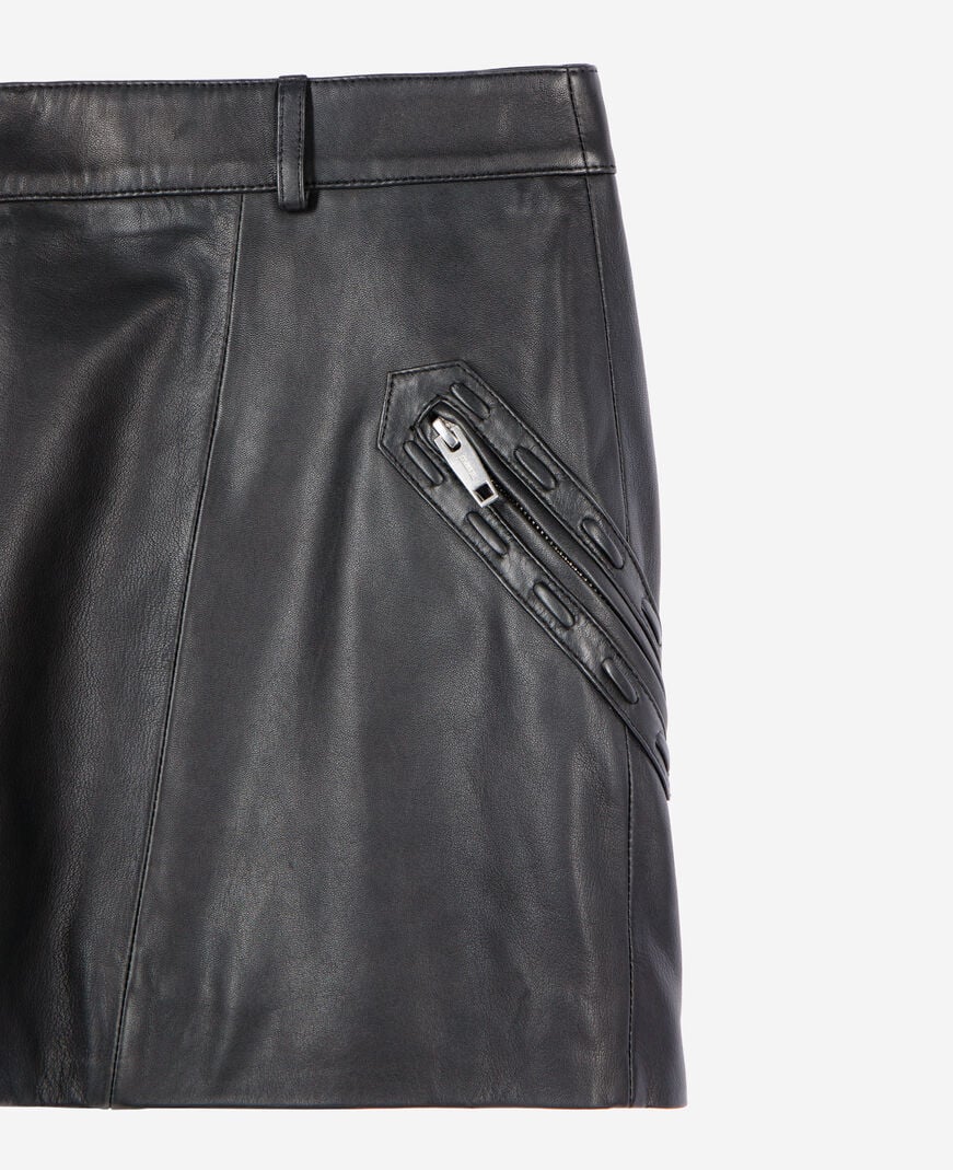 The Kooples WOMEN BLACK STONE short black leather skirt