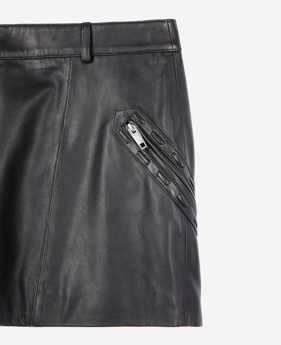 The Kooples FEMME BLACK STONE jupe courte en cuir noire