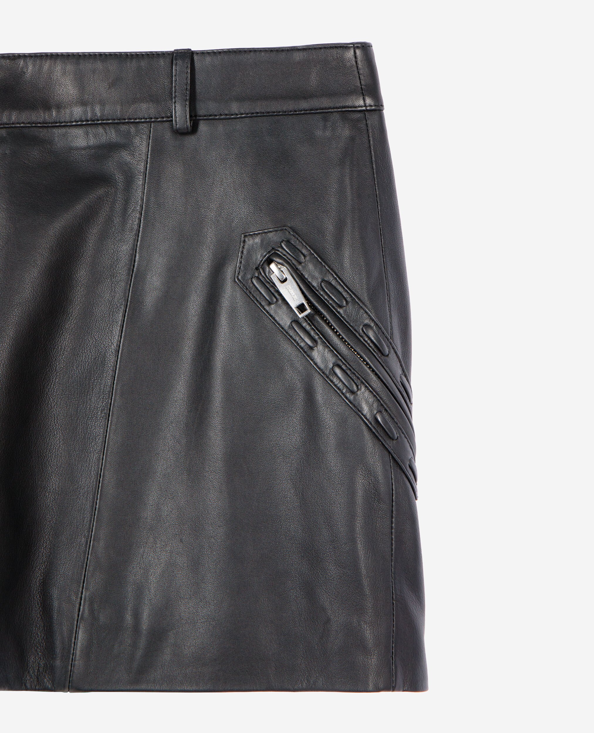 Short black leather skirt, BLACK STONE, hi-res image number null