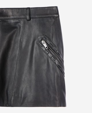 The Kooples WOMEN BLACK STONE short black leather skirt
