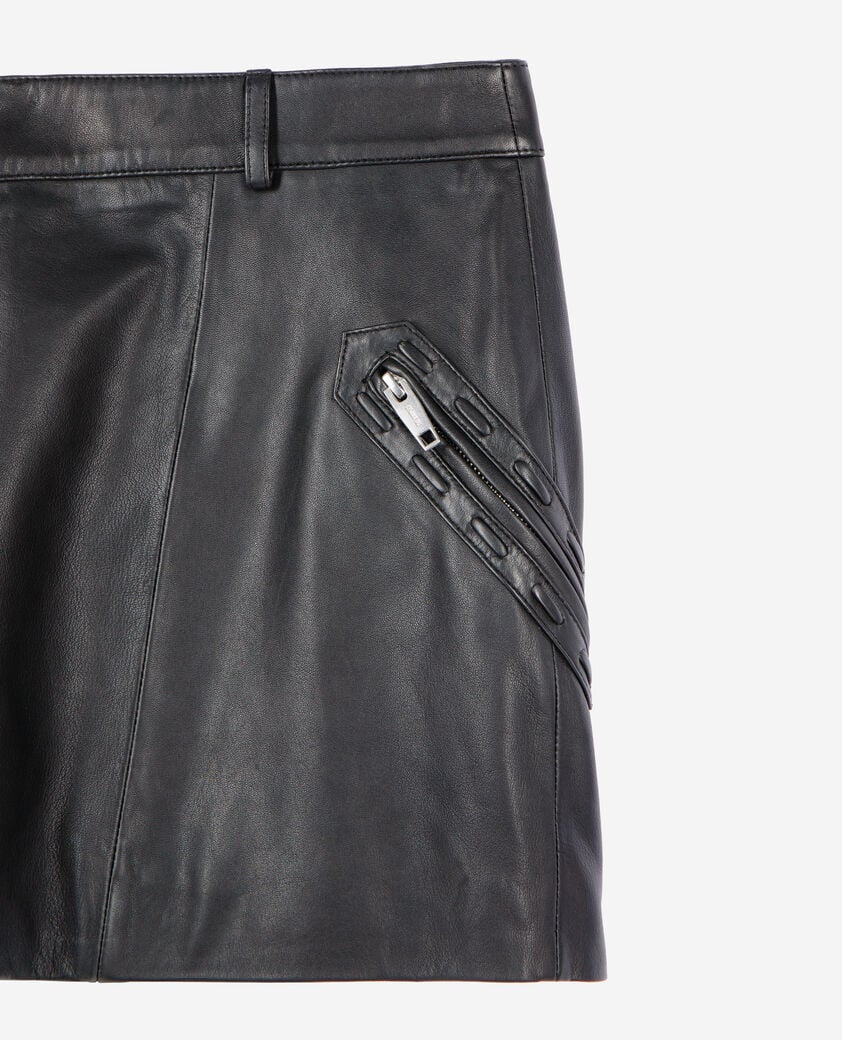 The Kooples WOMEN BLACK STONE short black leather skirt