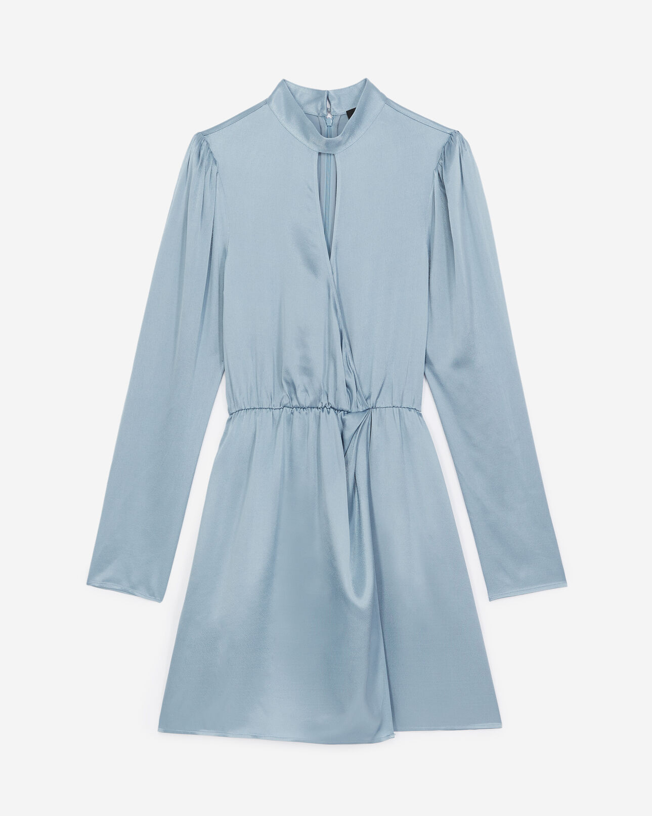The Kooples FEMME BLUE robe courte bleu ciel satinée à découpe