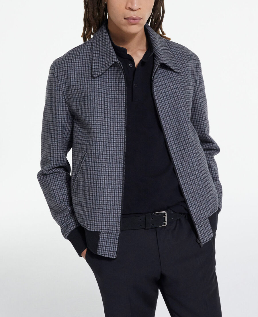 check wool jacket with pockets