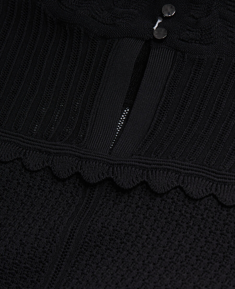 The Kooples FEMME BLACK pull noir court en maille ajour&eacute;e