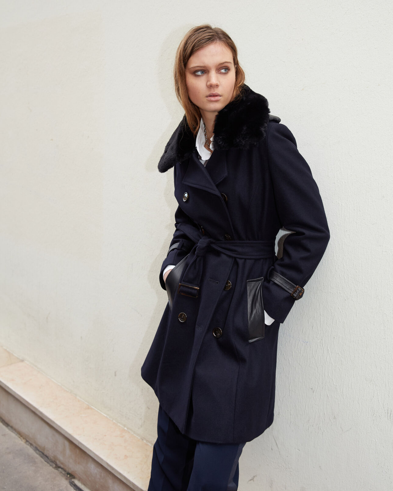The Kooples WOMEN NAVY blue wool coat with insert