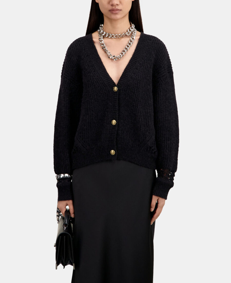 black wool-blend cardigan