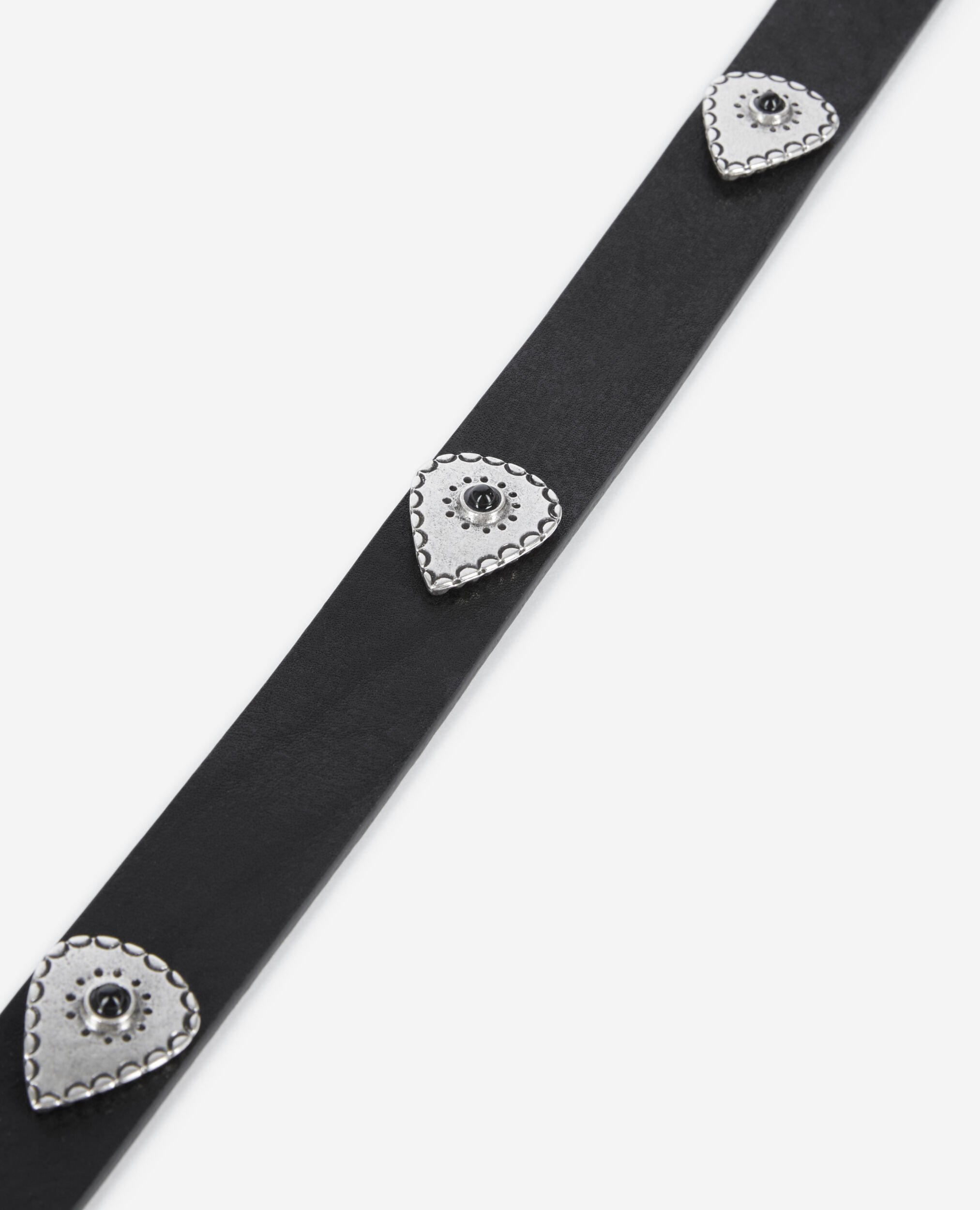 Thin black leather belt with rivets, BLACK, hi-res image number null