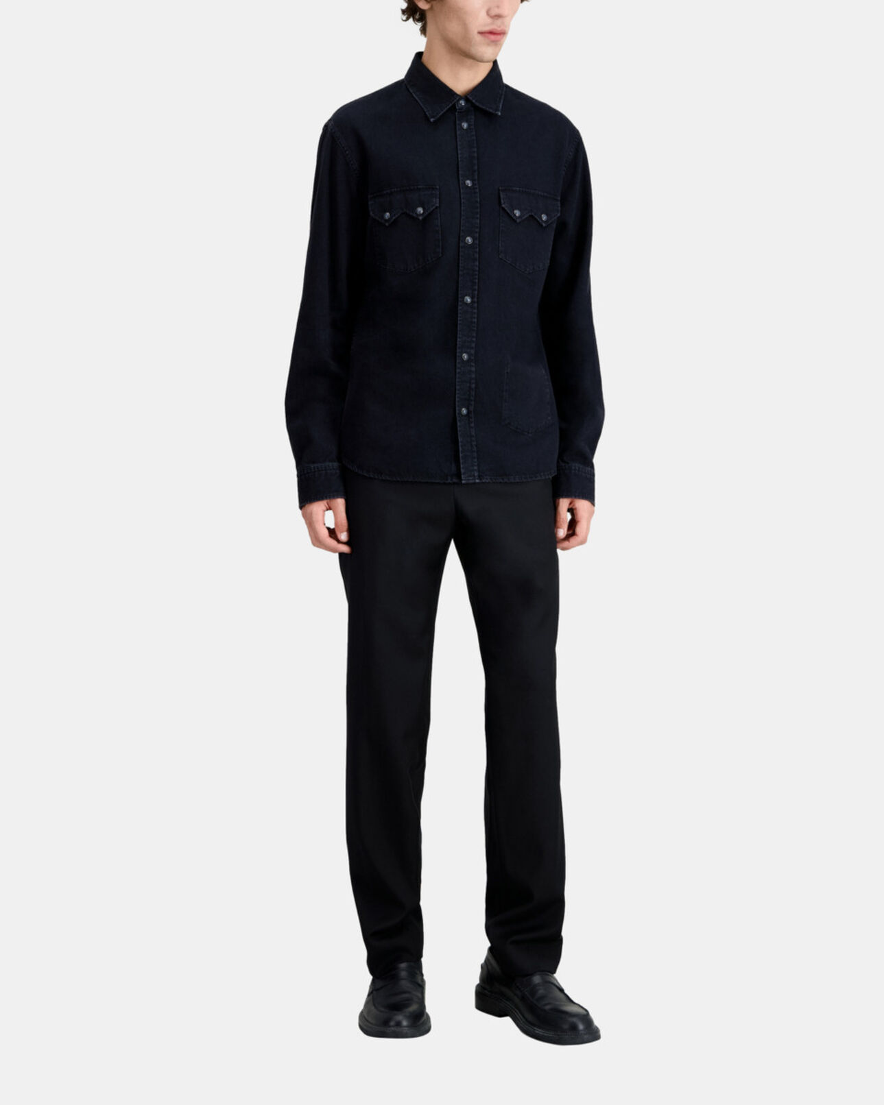 The Kooples H BLACK WASHED black classic collar denim shirt
