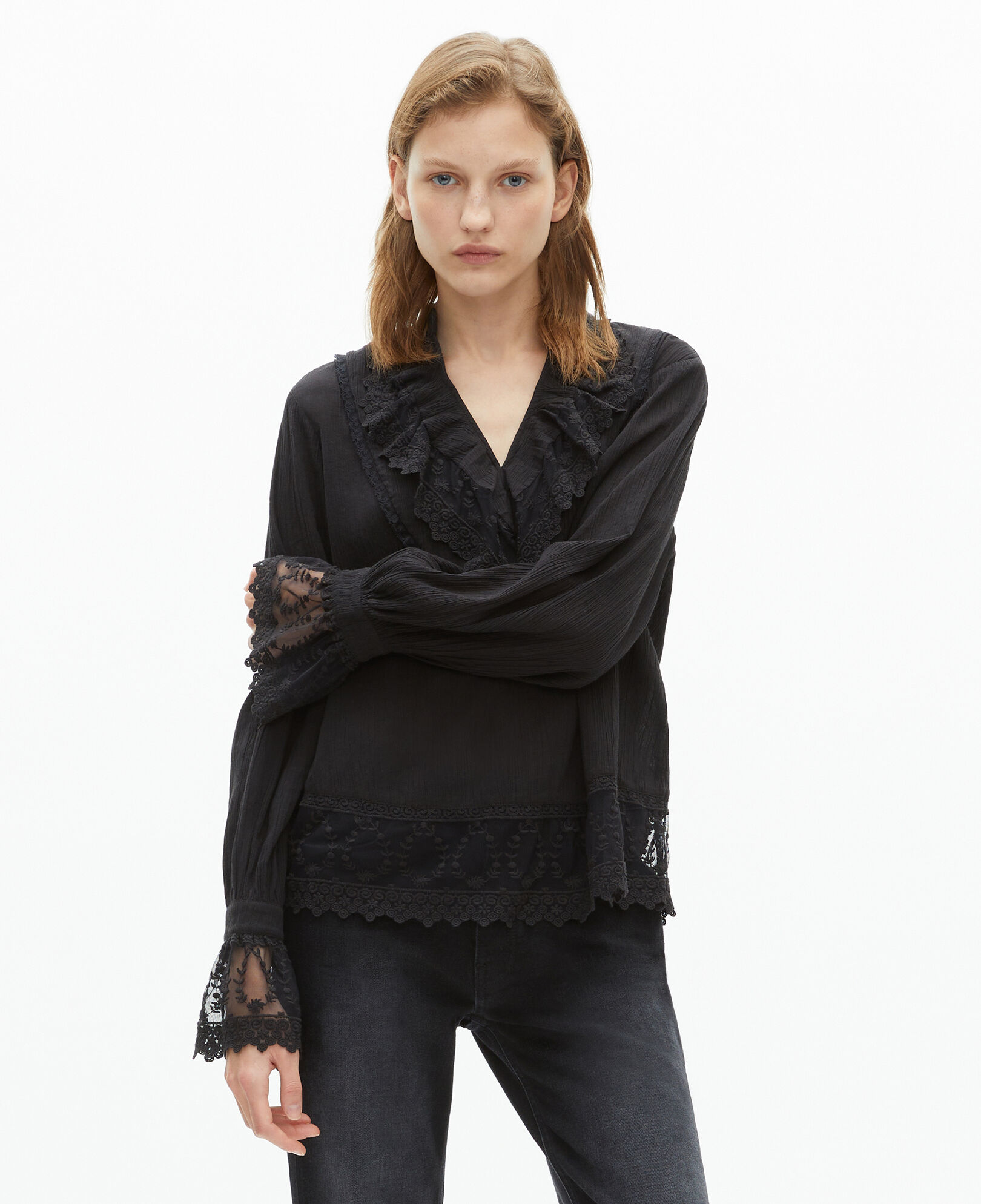 The Kooples WOMEN BLACK black guipure lace top