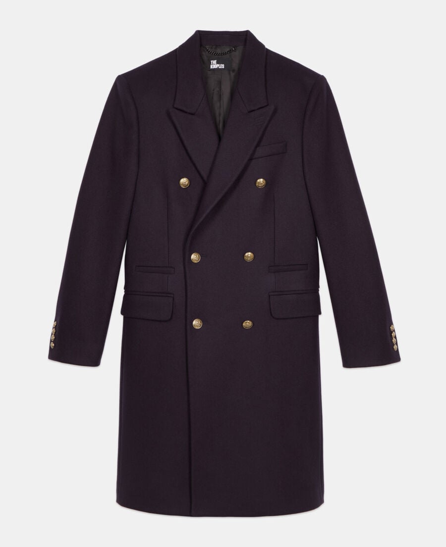 The Kooples HOMME NAVY manteau long en laine mélangée bleu marine