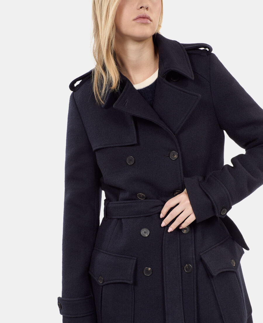 The Kooples F DARK NAVY long navy blue trench style coat