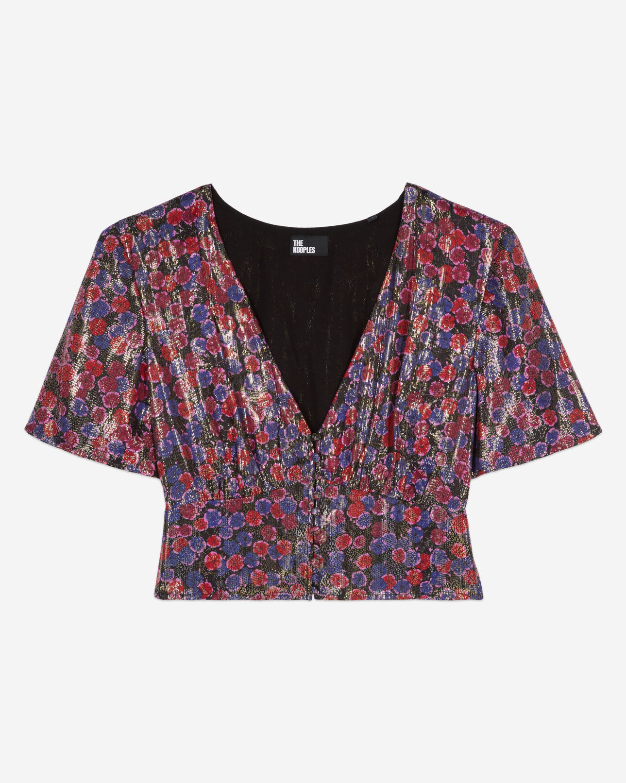 The Kooples WOMEN BLUE RED floral metallic cropped top