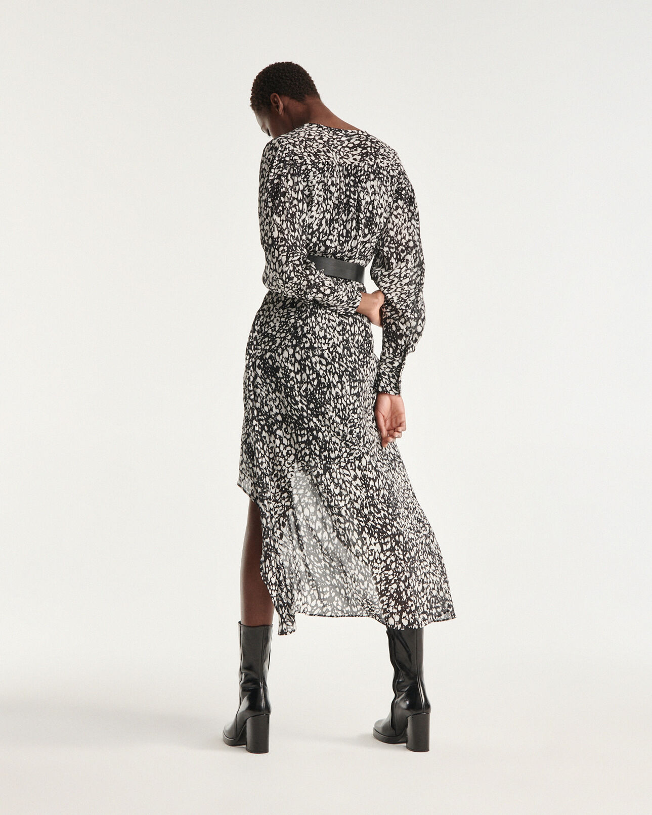 The Kooples DAMEN BLACK-ECRU kleid lang leopardenmusterprint drapiert